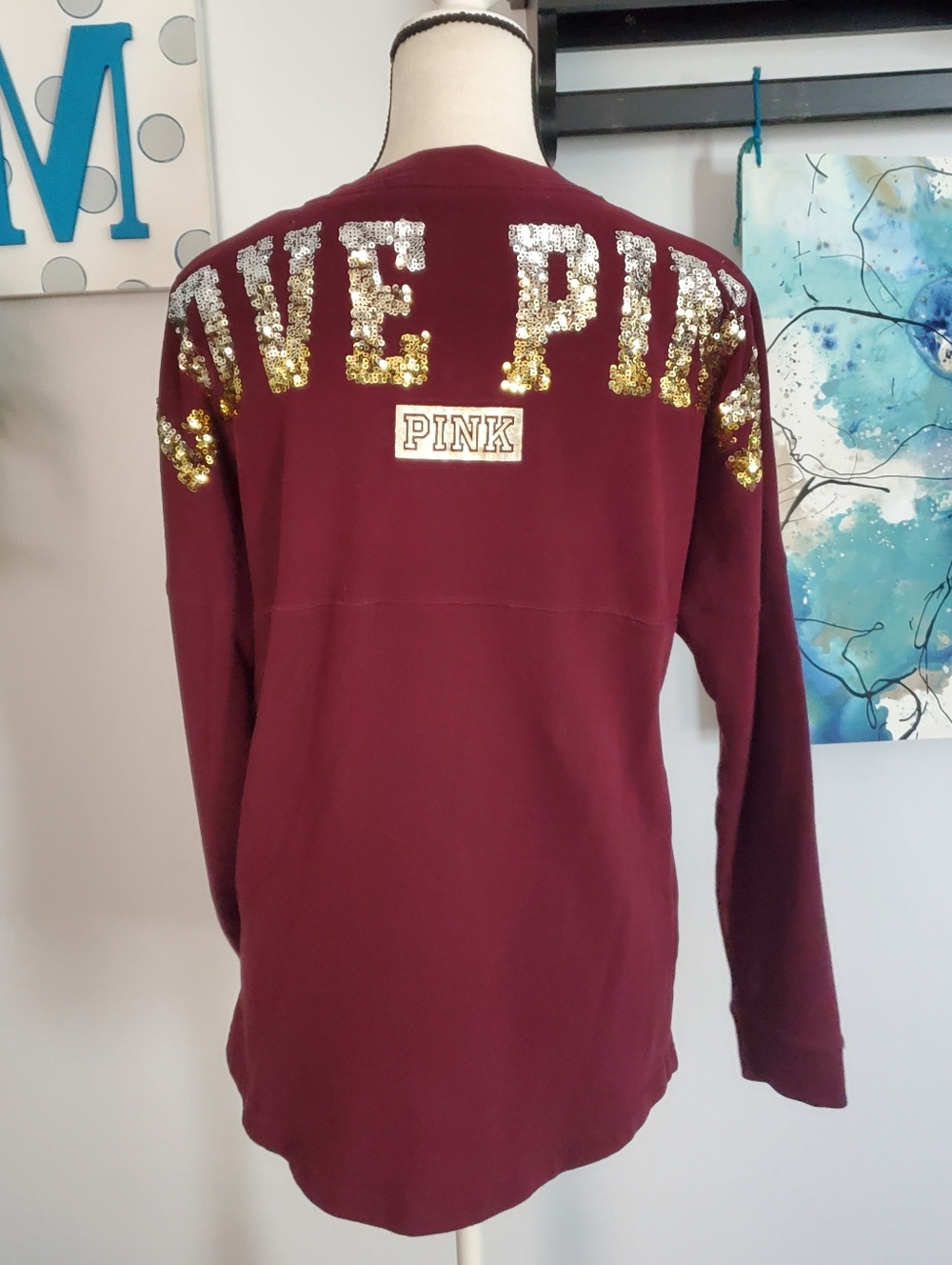 VICTORIA'S SECRET PINK Sequin Logo Spirit Jersey Sweatshirt S
